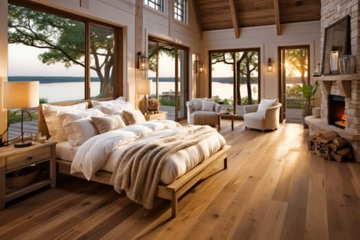 Bedroom with view of lake.