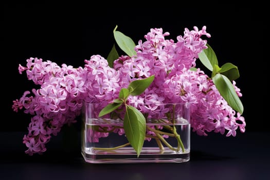 A bouquet of beautiful fragrant lilacs in a vase. AI generated.