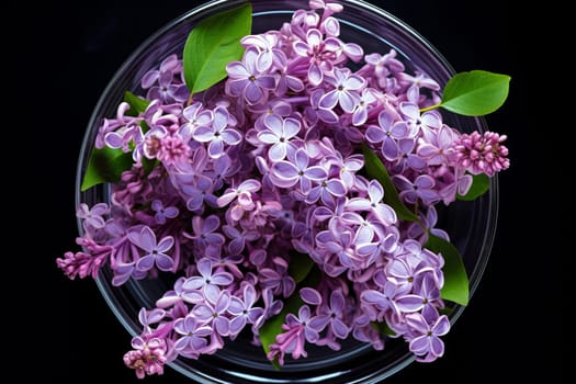 A bouquet of beautiful fragrant lilacs in a vase. AI generated.