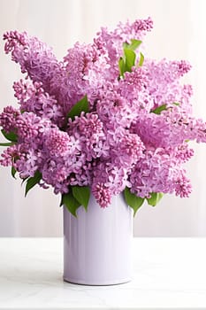 A bouquet of beautiful fragrant lilacs in a vase. AI generated.