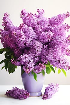 A bouquet of beautiful fragrant lilacs in a vase. AI generated.