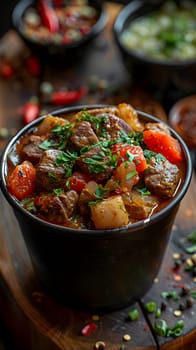 A comforting dish of beef stew with carrots and potatoes, a classic comfort food recipe made with fresh produce and hearty ingredients, perfect as a side dish in any cuisine