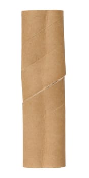 Brown paper towel tube on white isolated background, close up