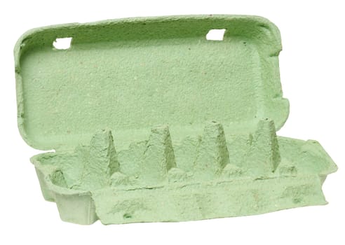 Green recycled egg carton on isolated background, storage