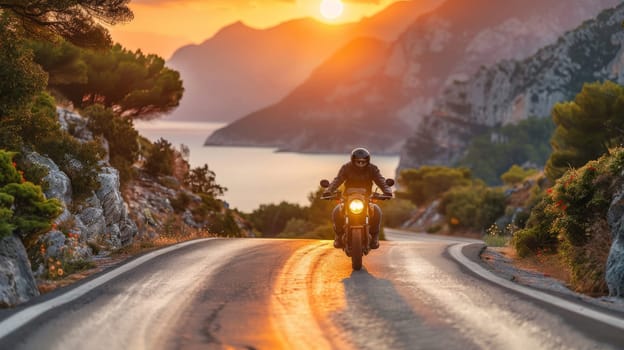 professional motorbike rider on road, motorcycle on road with the beautiful nature landscape view.