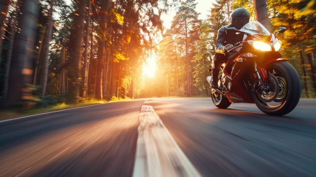 professional motorbike rider on road, motorcycle on road with the beautiful nature landscape view.