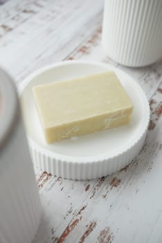 natural soap bar on table .