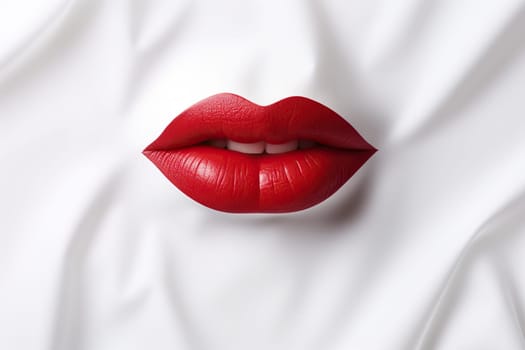 Bright red female lips isolated on a white background.
