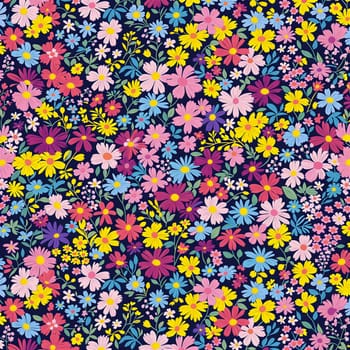 a vibrant and dense array of multicolored flowers painting, representing a typical pattern used in fashion or home decor - Generative AI