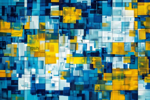 an image of a blue and yellow colorful pixelated background Generative AI.