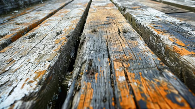View of a surface made from old boards exposed to time and weather. AI generated.