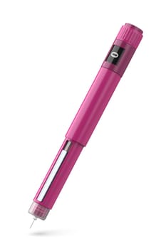 Purple insulin pen on white background