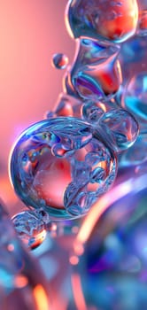 Colorful glass bubbles and waves background and wallpaper. Neural network generated in January 2024. Not based on any actual scene or pattern.