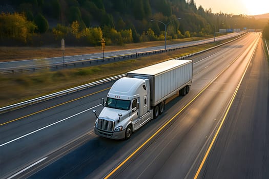 American long-nose semitruck on a highway. Neural network generated image. Not based on any actual scene or pattern.