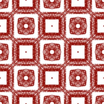 Ethnic hand painted pattern. Wine red symmetrical kaleidoscope background. Summer dress ethnic hand painted tile. Textile ready posh print, swimwear fabric, wallpaper, wrapping.