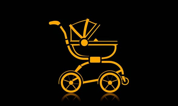 Image of a baby stroller on a dark background. Selective soft focus.