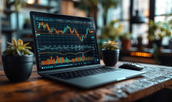 Investment chart of the stock market on the monitor. Selective soft focus.