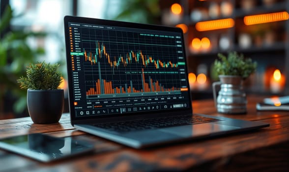 Investment chart of the stock market on the monitor. Selective soft focus.