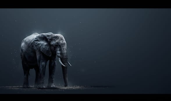 Image of an elephant on a gray background. Selective soft focus