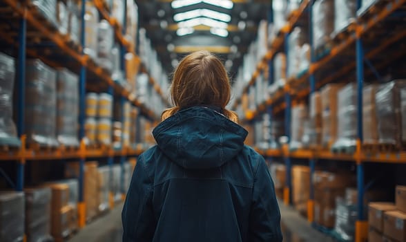 Rear view of a woman in a warehouse. Selective soft focus.