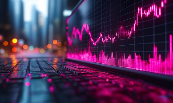 Investment chart of the stock market on the monitor. Selective soft focus.