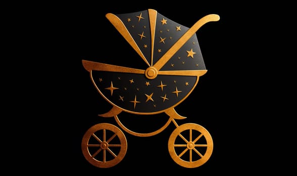 Image of a baby stroller on a dark background. Selective soft focus.
