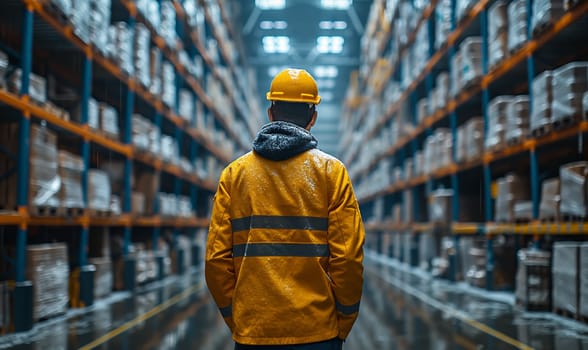 Rear view of a man in a warehouse. Selective soft focus.