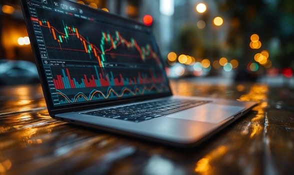 Investment chart of the stock market on the monitor. Selective soft focus.