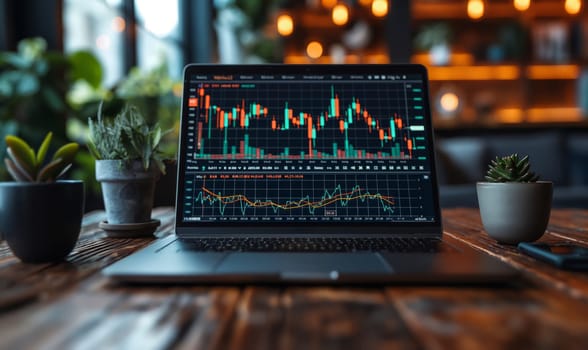 Investment chart of the stock market on the monitor. Selective soft focus.