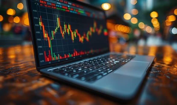 Investment chart of the stock market on the monitor. Selective soft focus.