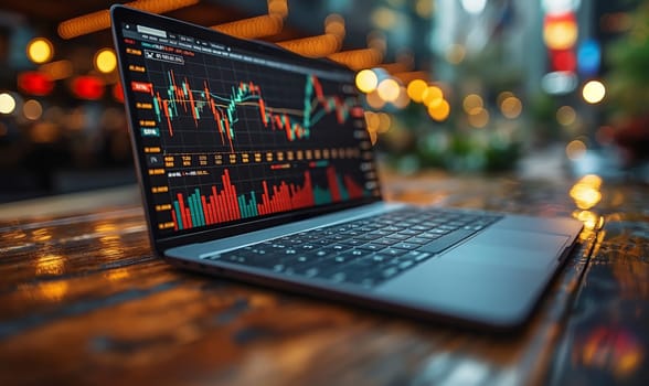 Investment chart of the stock market on the monitor. Selective soft focus.