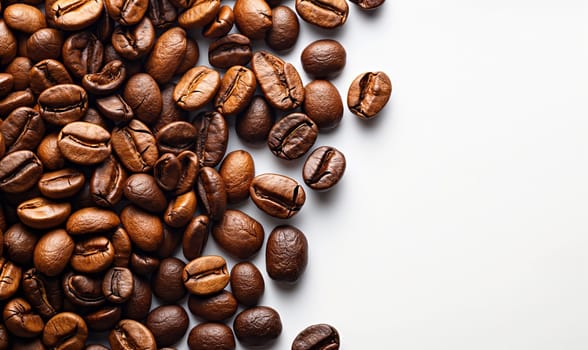 Coffee beans on a white background with space for text. Selective soft focus.
