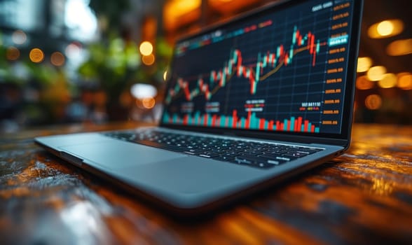 Investment chart of the stock market on the monitor. Selective soft focus.