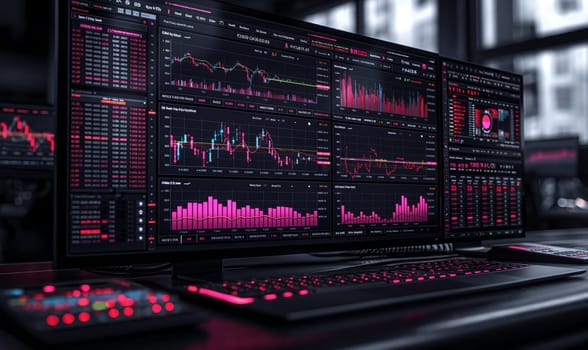 Investment chart of the stock market on the monitor. Selective soft focus.