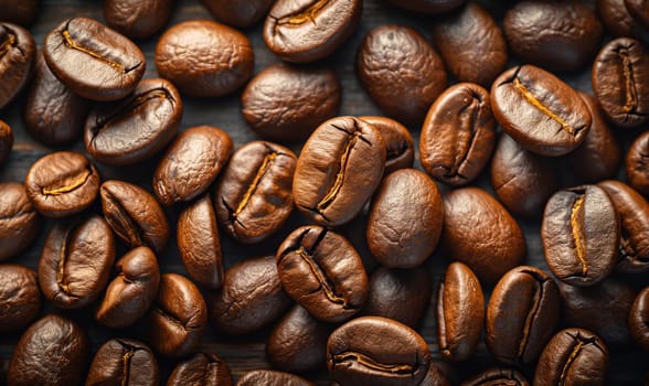 Background of roasted coffee beans close up. Selective soft focus.