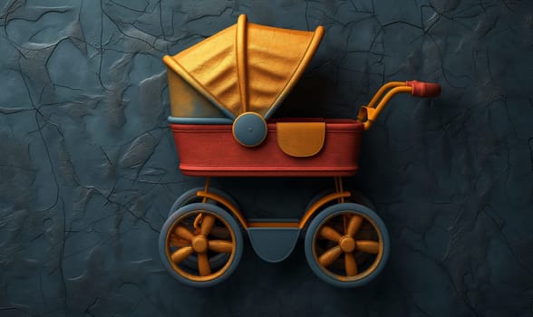 Image of a baby stroller on a dark background. Selective soft focus.