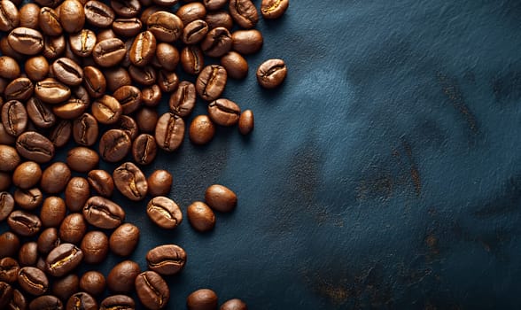 Coffee beans on an abstract background with space for text. Selective soft focus.