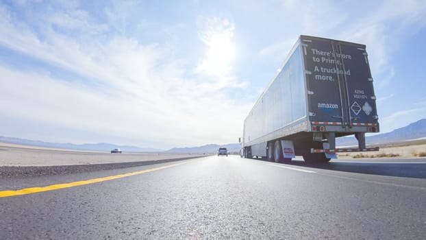 HWY 15, California, USA-December 3, 2022-Embarking on a road trip from Nevada to California, driving on Highway 15 during the day offers scenic views and an exciting journey between states.