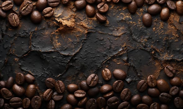 Coffee beans on an abstract background with space for text. Selective soft focus.