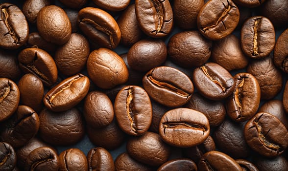 Background of roasted coffee beans close up. Selective soft focus.