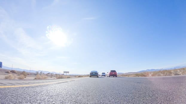 HWY 15, California, USA-December 3, 2022-Embarking on a road trip from Nevada to California, driving on Highway 15 during the day offers scenic views and an exciting journey between states.