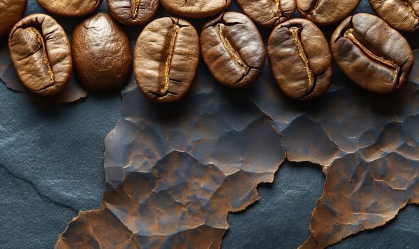 Coffee beans on an abstract background with space for text. Selective soft focus.