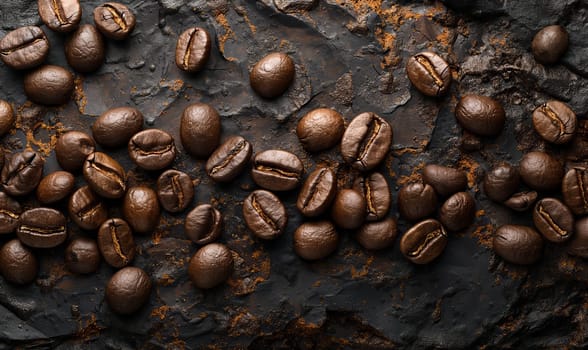 Coffee beans on an abstract background with space for text. Selective soft focus.