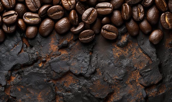 Coffee beans on an abstract background with space for text. Selective soft focus.