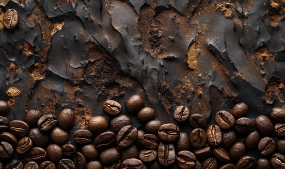 Coffee beans on an abstract background with space for text. Selective soft focus.