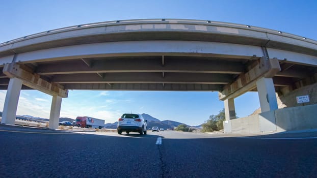 HWY 15, California, USA-December 3, 2022-Embarking on a road trip from Nevada to California, driving on Highway 15 during the day offers scenic views and an exciting journey between states.