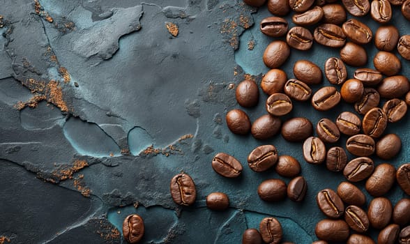 Coffee beans on an abstract background with space for text. Selective soft focus.