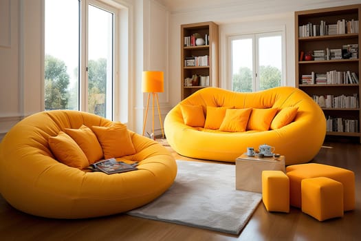 Room interior with a yellow sofa.