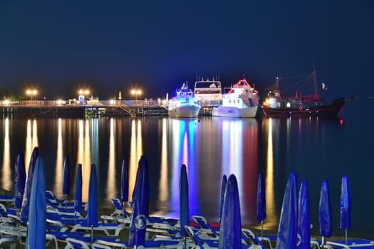 Protaras, Cyprus - Oct 10. 2019. Night landscape of the famous Sunrise beach