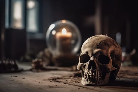 human skull on a floor in a terrible and dangerous place, generative AI